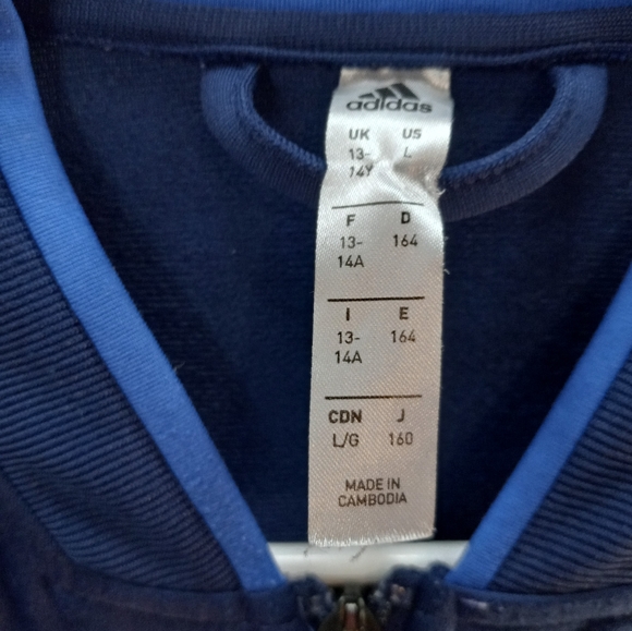 Adidas 3 Stripes Track Prime Blue Large Unisex Full Zipped Track Exercise Jacket - Picture 11 of 11